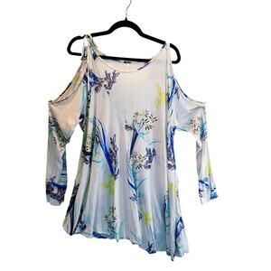 Free People Sz Large Asymetrical Pastel Tropical Print Tunic shoulder Tues